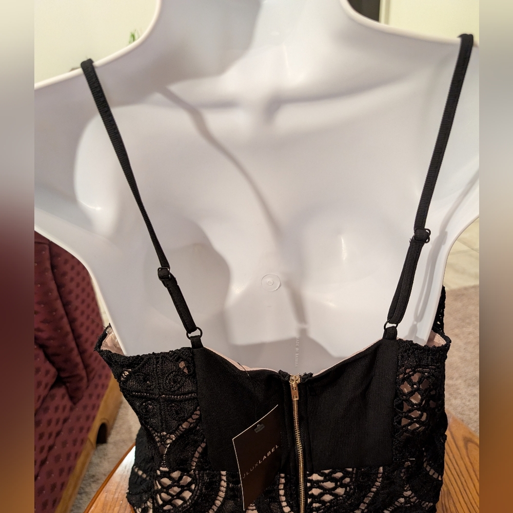 J Lux Label Black Lace Spaghetti Strap Plunge Dress, Size M - NEW - Picture 2 of 13